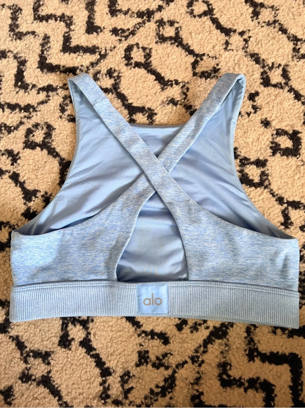 ALO Yoga Heather Light Blue Crossback High-Neck Sports Bra